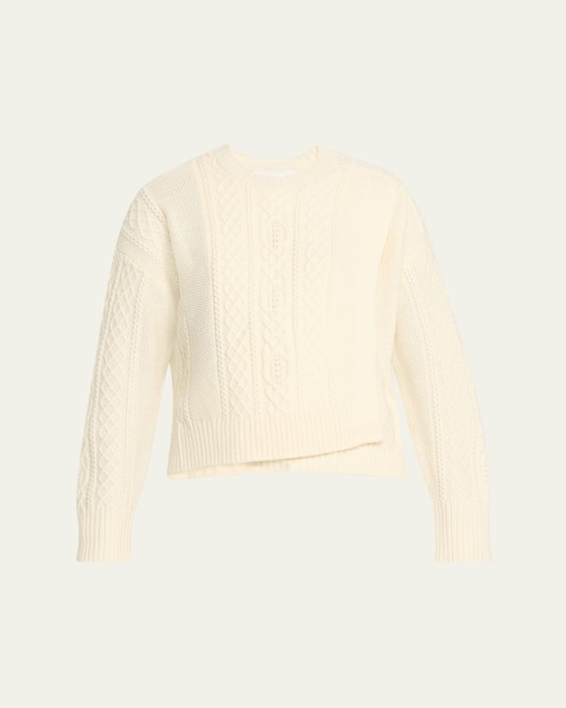 Cable Mix Double-Layer Wool Crewneck Sweater